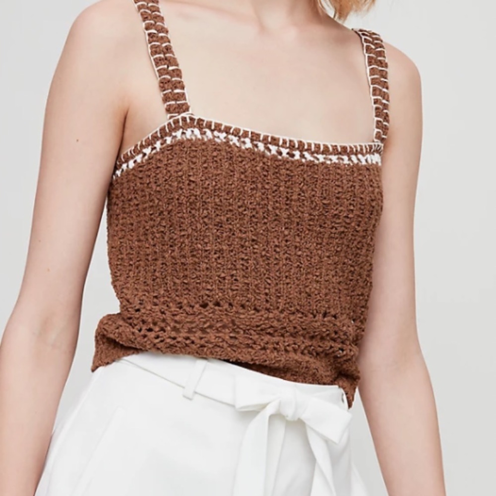 NWT Little Moon, Aritzia, Crochet cropped tank top XS brown/cream